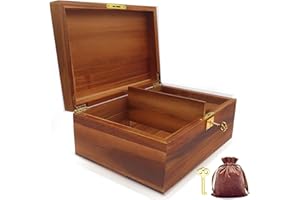 WELITTCON Wood Box Large Decorative Wooden Storage Box with Hinged Lid and Locking Key Premium Acacia Keepsake Chest Box Memory Gift Wooden Boxes 11 X 8.5 X 5 Inches