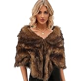 Women Faux Fur Shawl Bridal Wedding Fur Stole Cape 1920s Winter Cloak Warm Scarf Shoulder Wrap for Evening Dresses