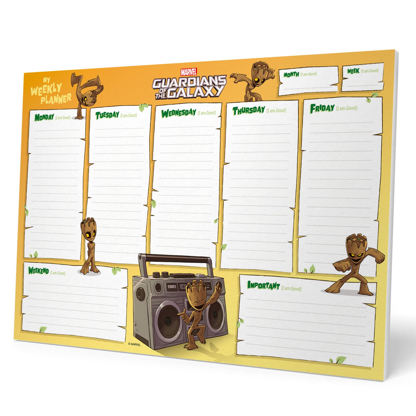Grupo Erik Weekly Planner A4 - Marvel Groot Gifts | Undated Daily Planner Family, Desk Calendar, 54 Tear Off Pages Notepad | Guardians of the Galaxy Marvel Gifts Under 10 Pounds