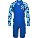 TFJH E Boys Long Sleeve Swimsuits Rash Guard Swimwear 50+ UV Zip One-Piece