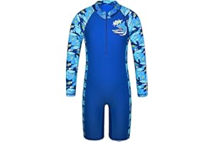 TFJH E Boys Long Sleeve Swimsuits Rash Guard Swimwear 50+ UV Zip One-Piece