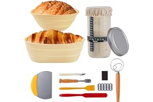 Sourdough Starter Kit, 34oz Sourdough Starter Jar, Bread Proofing Baskets, 9 Inch Round & 10 Inch Oval Foldable Sourdough Bak