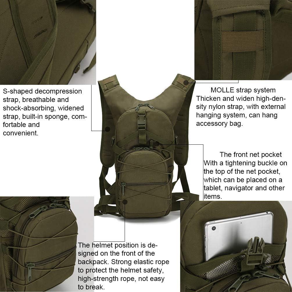 Kaiyei Military Bicycle Backpack 15L Camouflage Casual Multi-Pocket Durable Waterproof Travel Tactical Climbing Trekking Hiking Sports Small Backpack Bag Army Day Pack Khaki - Image 5