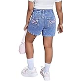 MakeMeChic Girl's Jorts Denim Shorts Bow Embroidery Straight Leg Bermuda Jean Shorts with Pockets