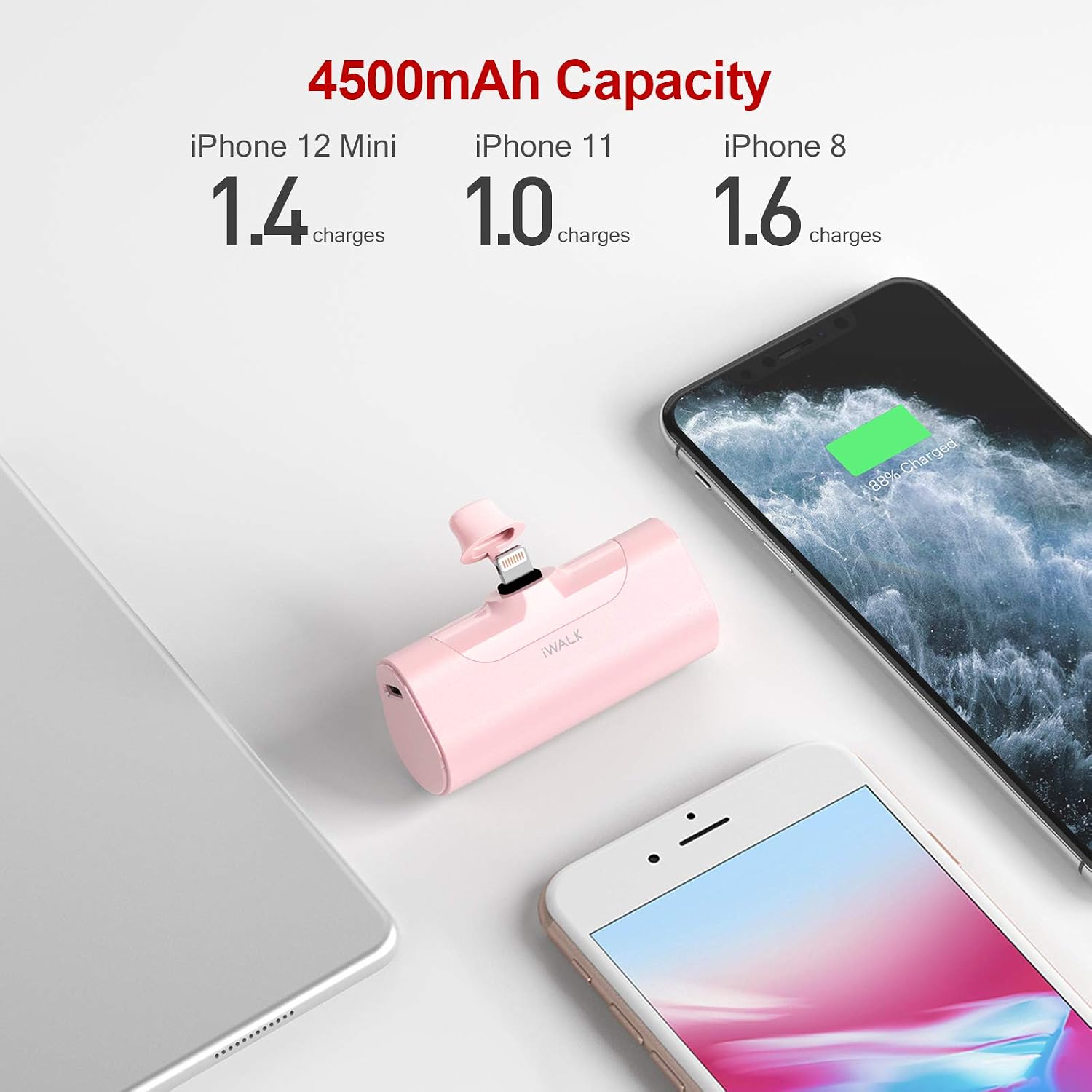 iWALK Mini Portable Charger 4500mAh Ultra-Compact Power Bank Small and Cute Battery Pack Compatible with iPhone 14/13/13 Pro/13 Pro Max /12/12 Pro/12 Pro Max/11 Pro/XR/X/8/Plus,Airpods and More,Pink - Image 4