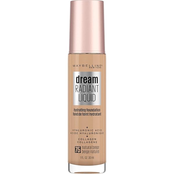 MAYBELLINE DREAM RADIANT LIQUID MEDIUM COVERAGE HYDRATING MAKEUP, LIGHTWEIGHT LIQUID FOUNDATION, NATURAL BEIGE, 1 COUNT
