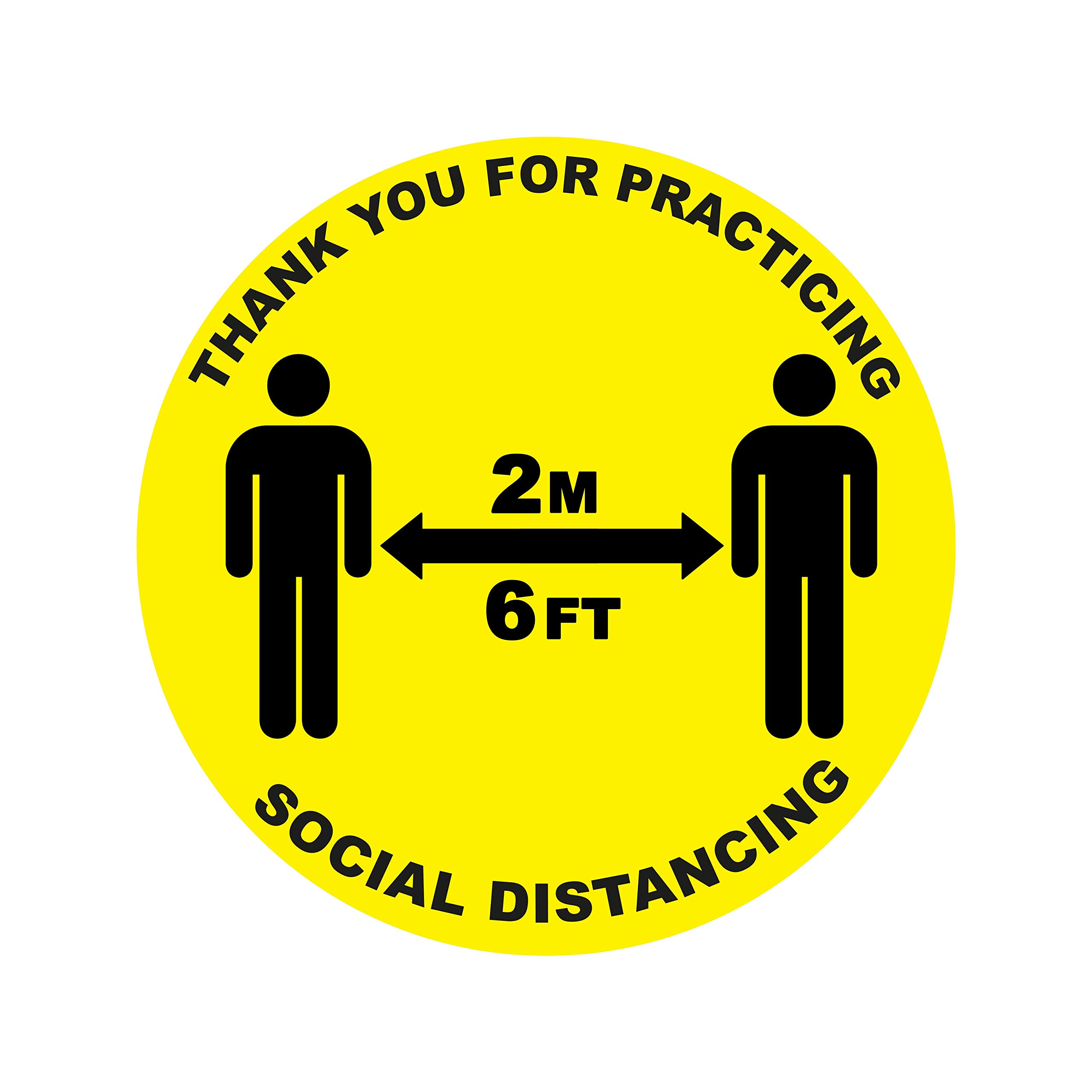 2 x thank you for practicing social distancing circle - social distancing landscape floor safety sign self adhesive vinyl weather proof label sticker - 15cm x 15cm - (SC-32)