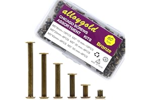 Alloygold 120 Pcs M5 x 6/10/20/30/40/50 Bronze Phillips Chicago Screws Binding Screw Posts,Scrapbook Photo Albums Binding Screws Assorted Kit 6 Sizes for Leather Saddles Purses Belt Repair