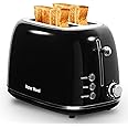Roter Mond 2 Slice Toaster Retro Stainless Steel with Bagel, Cancel, and Defrost Functions, 6 Bread Shade Settings, Extra Wide Slots and Removable Crumb Tray, Black