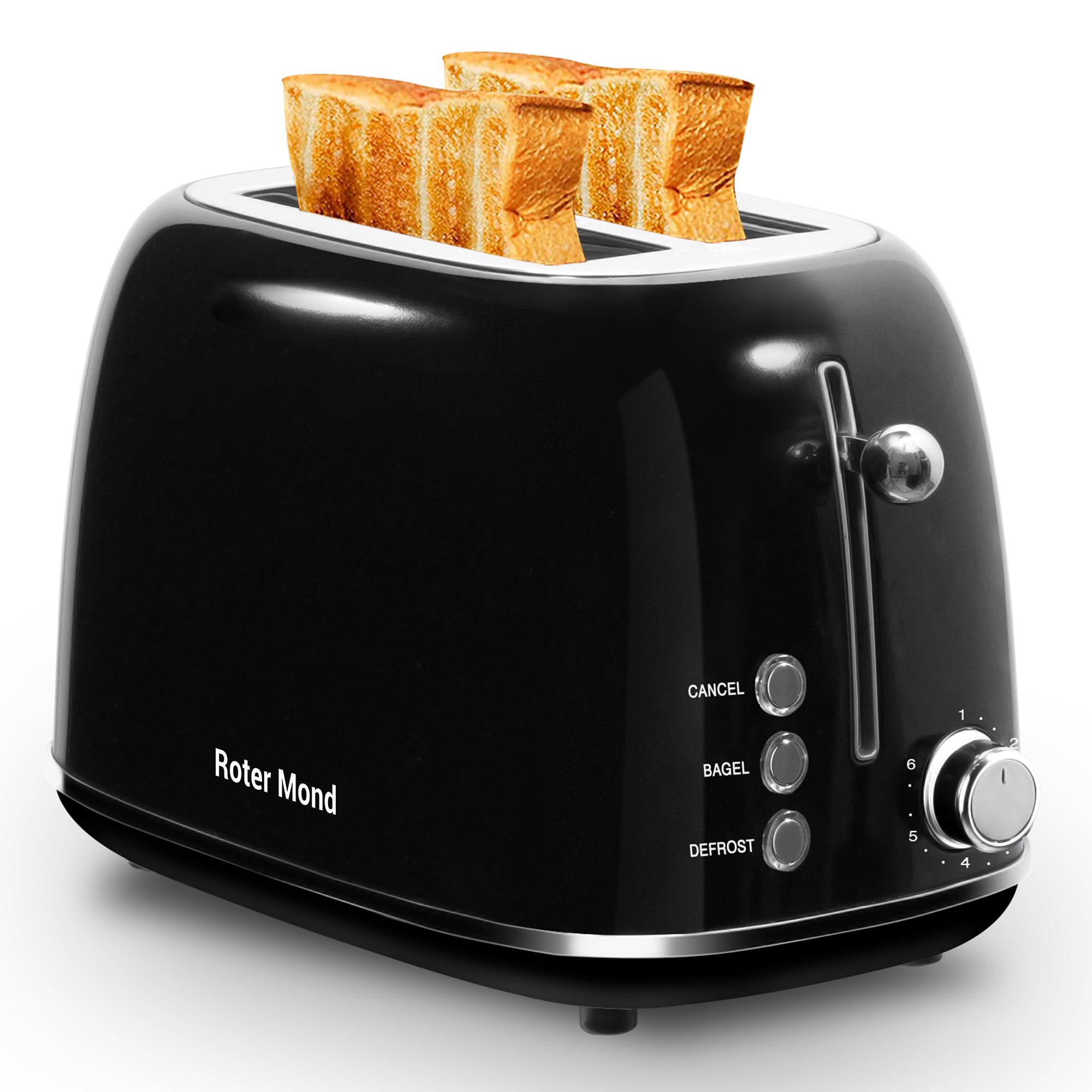 Photo 1 of Roter Mond 2 Slice Toaster Retro Stainless Steel with Bagel, Cancel, and Defrost Functions, 6 Bread Shade Settings, Extra Wide Slots and Removable Crumb Tray, Black