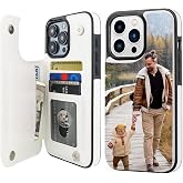 SISFIFWOW Custom Phone Case for iPhone 11 12 13 14 15 16 17 18 Pro Max Wallet Case with Card Holder, Personalized Picture PU Leather Double Magnetic Buttons Flip Case White
