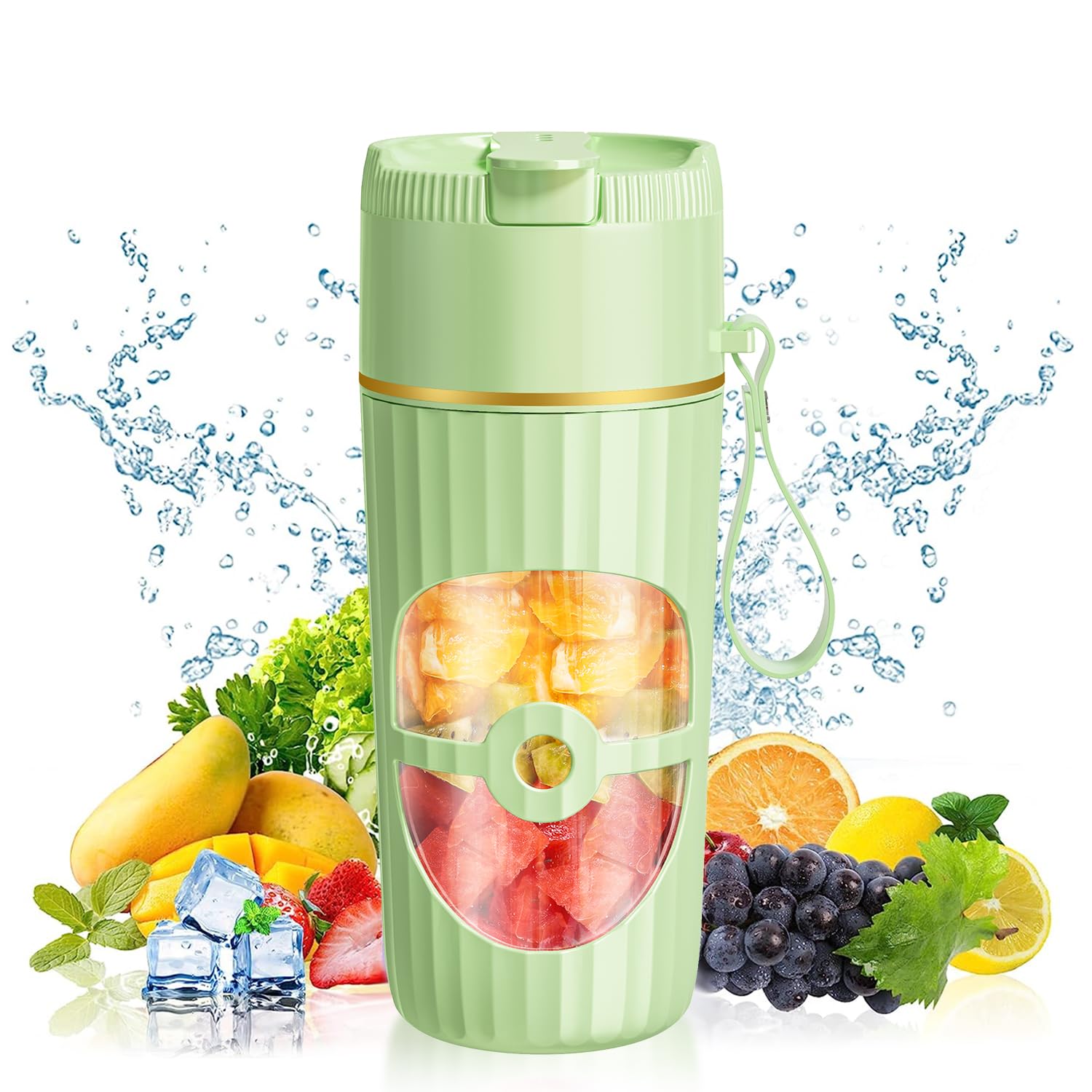 Photo 1 of Glass Portable Blender for Smoothies and Shakes - USB-C Rechargeable, 15oz/450ml Mini Cordless Personal Smoothies Maker for Fruit Mixing, Ideal for Home, Travel, Beach, Office, and Sports Use (Green)