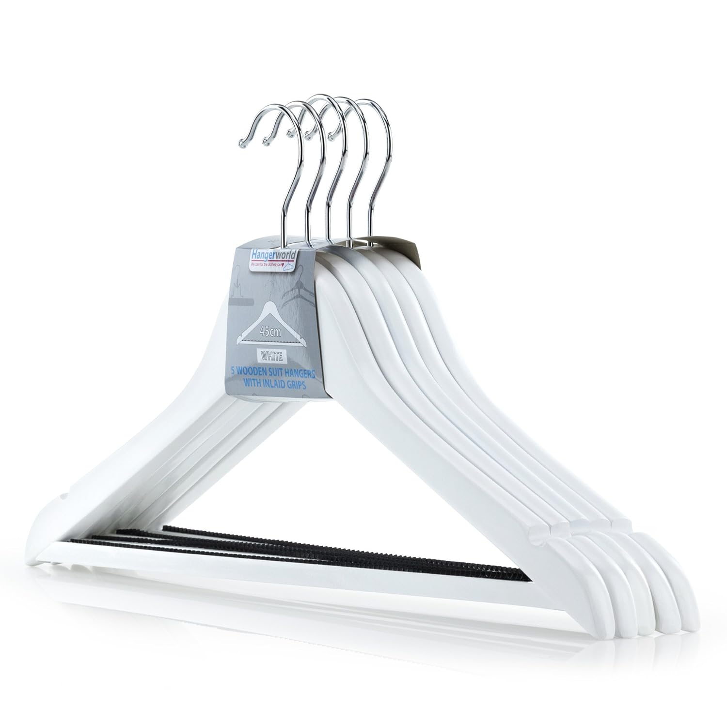 HANGERWORLD 30 Weiße Holz Kleiderbügel 45cm Anti-Rutsch Hosenteg