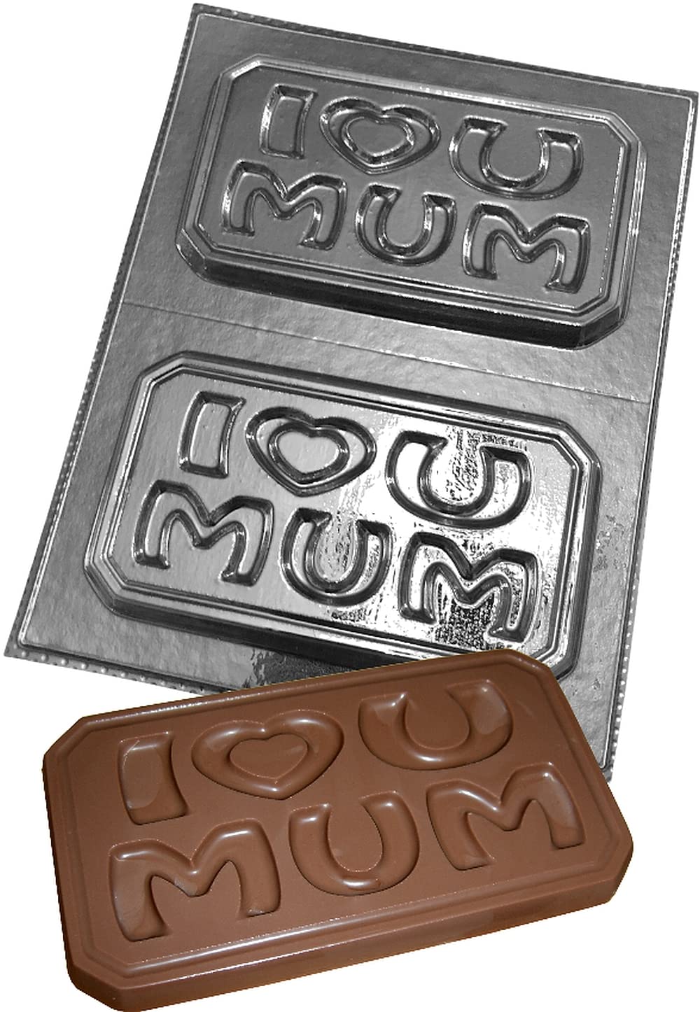dennycraftmoulds.co.uk I Heart U Mum Chocolate Bar Moulds Reusable Plastic Molds Make 100g Bars, Transparent