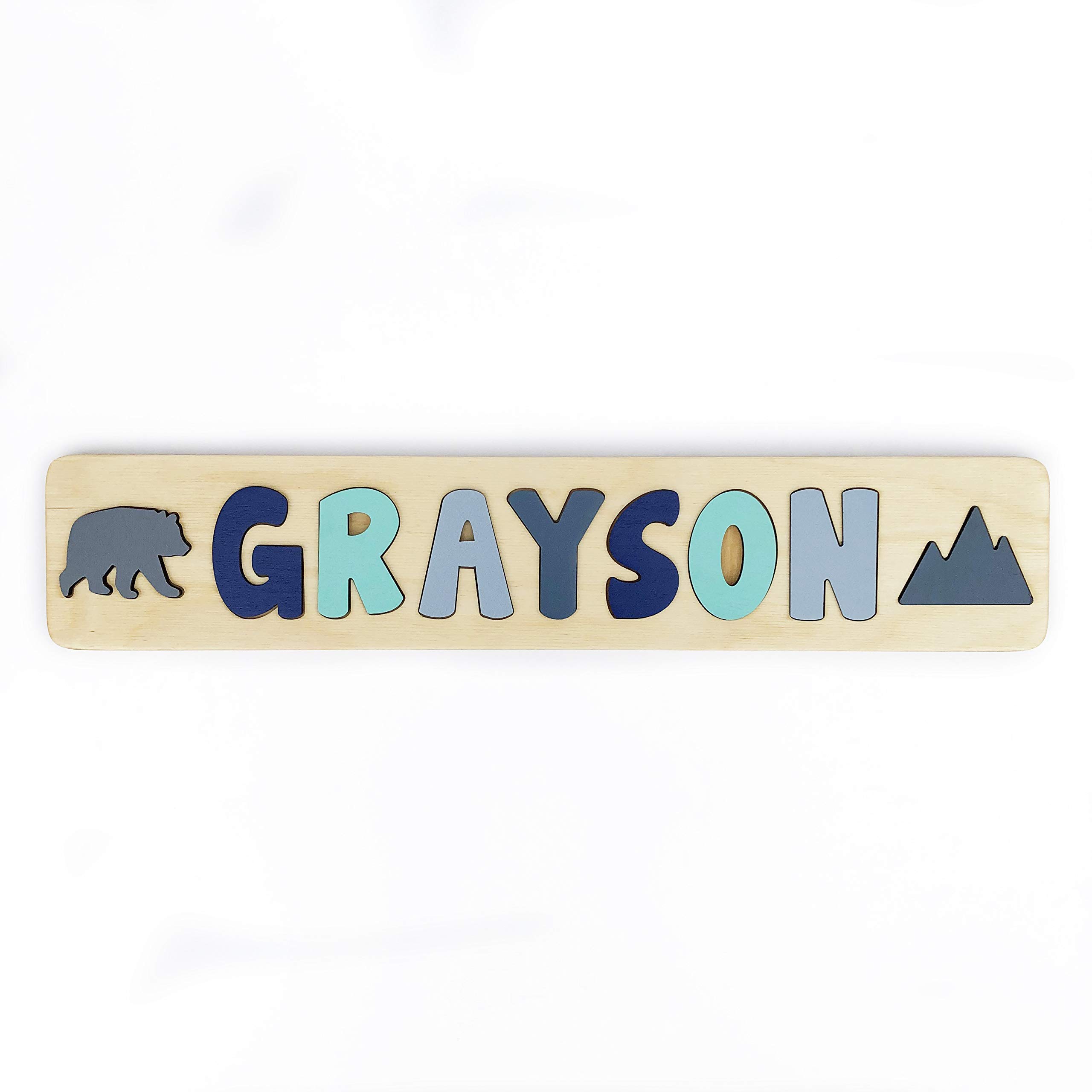 Personalized Wooden Name Puzzle With Bear and Mountain- Toddler Educational Learning Gift- Made in the USA