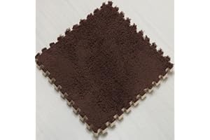 easycustomerlee 12pcs Interlocking Carpet Shaggy Soft EVA Foam Mats Fluffy Rugs Protective Floor Tiles Exercise Play Mats for Children Kids Room Home Parlor Bedroom(Brown)