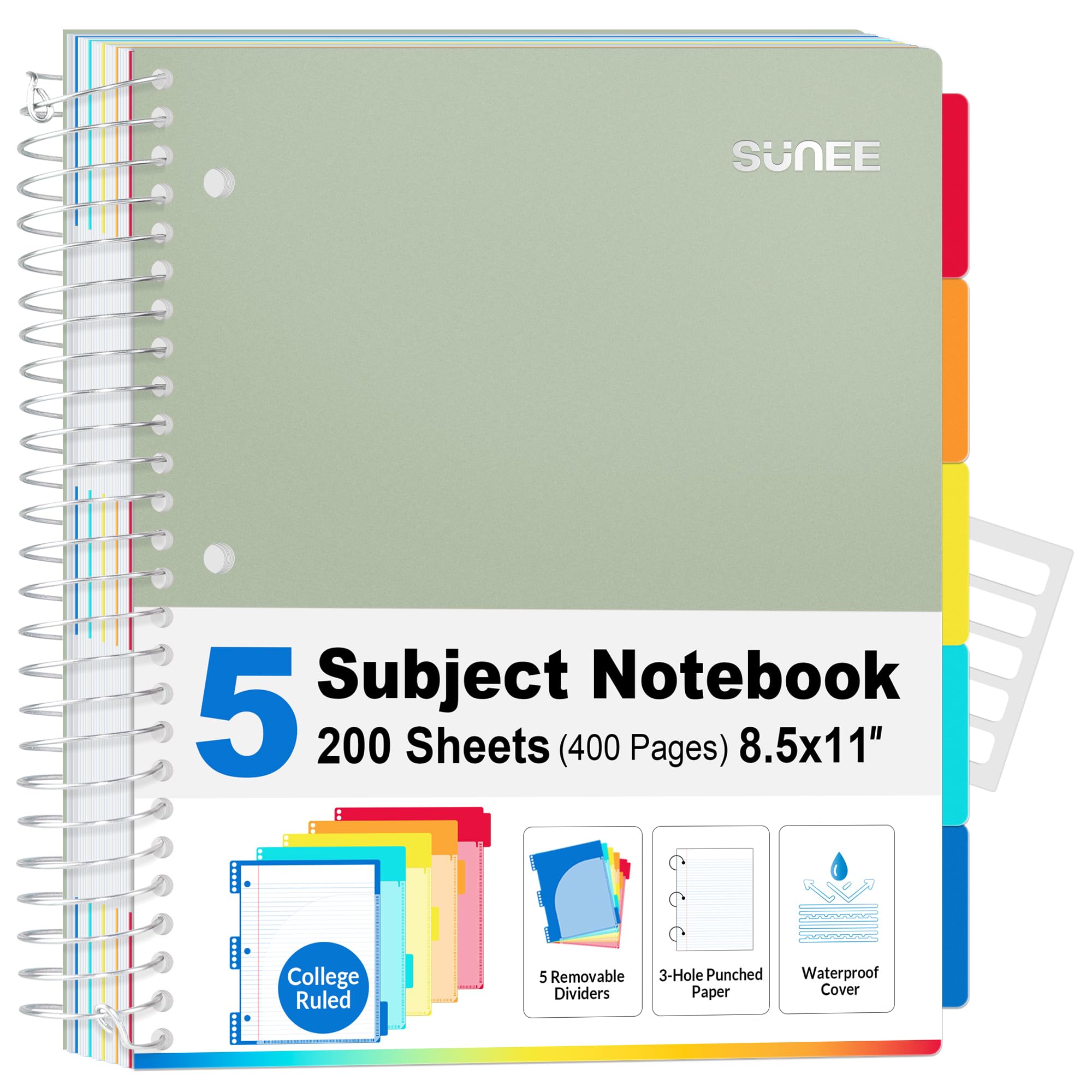 SUNEE 5 Subject Notebook College Ruled - 400