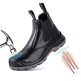 TAERDUN Steel Toe Work Boots for Men Slip-on Chelsea Boot, Men's Industrial & Construction Shoes, Waterproof, Lightweight, Comfortable, Non-slip Safety Shoes, Black, 10.5