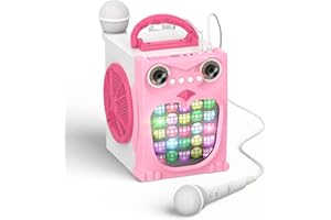 EARISE K25P Karaoke Machine for Kids, Karaoke Set with 2 Microphones, Pink Karaoke Machine for Girls, Portable Singing Machine with Flashing Disco Lights, Voice Changer, Bluetooth/AUX/USB/TF Card
