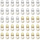 Tupalizy Pearl Charms Faux Pearl Beads with Rhinestones Pendant Decor for Bracelets Jewelry Making Necklaces Earring Keychains DIY Crafts Gifts Wedding Accessory, 20PCS Silver and 20PCS Gold