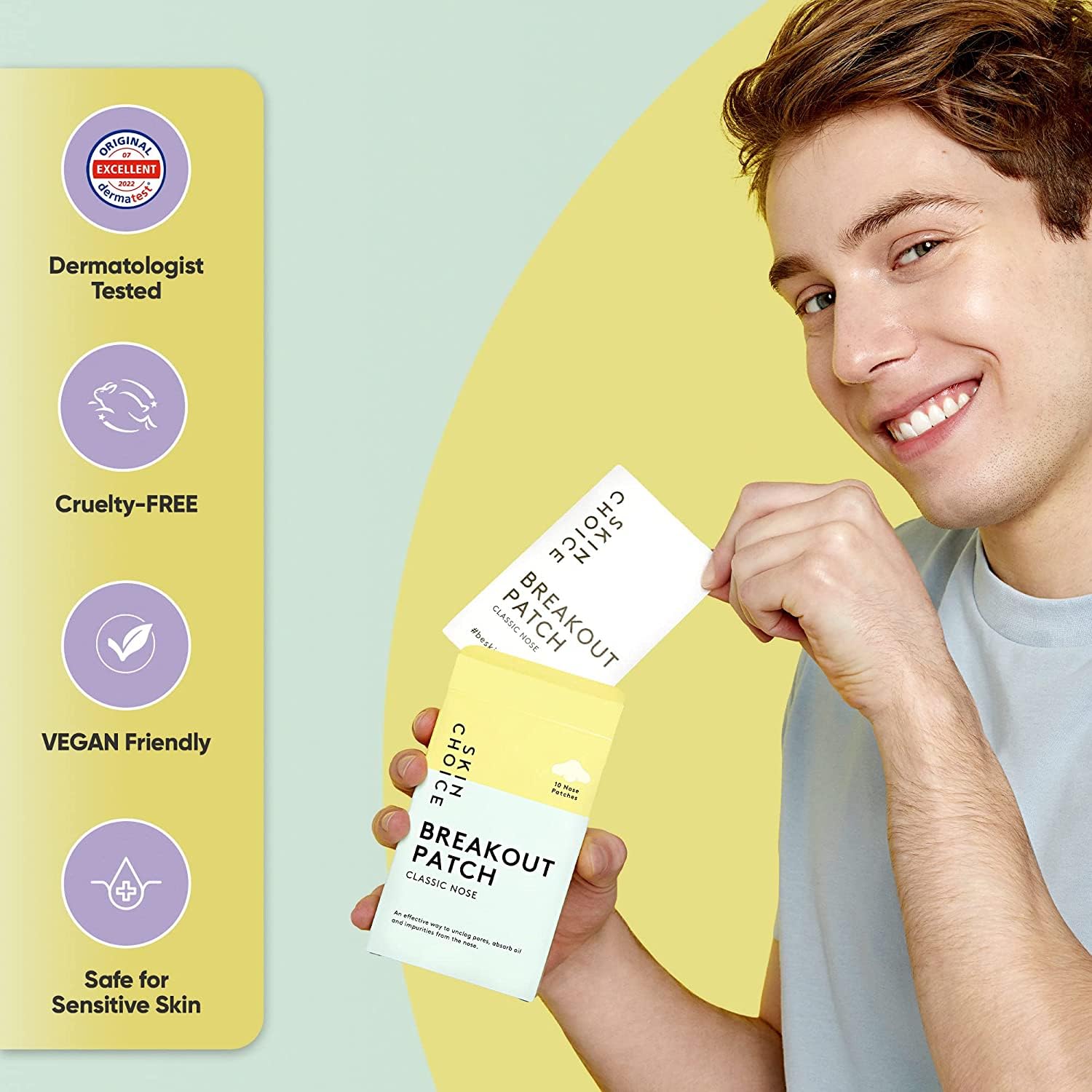 SKIN CHOICE Pore Strips - Breakout Patch XL Hydrokolloid Mitesserentferner Stripes to Unclog & Shrink Pores, Absorbiert Öl, Mitesser Nase Entfernen, For Pickel und Akne, Vegan (10 Stück) 2