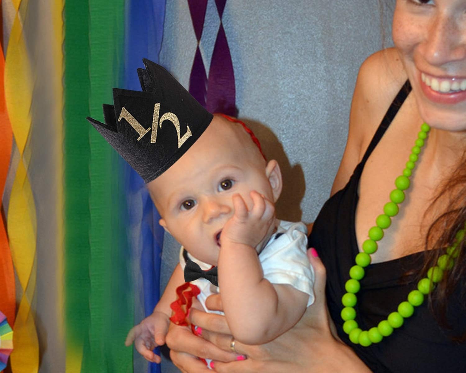 Half Birthday Hat for Baby - 1/2 Birthday Crown Hat, Half Sign 1/2 Baby Photo Prop for 6 Month Birthday, Mini Crown Cake Smash, Party Hats for Kids (1/2 CROWN BLACK): Clothing