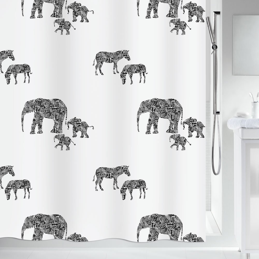 Spirella anti-mold shower curtain Serengeti elephant, antibacterial, washable, waterproof polyester 180 cm x 200 cm