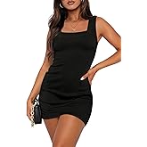 WIHOLL Womens Summer Mini Dress Graduation Party Club Cocktail Outfits Sleeveless Square Neck Bodycon Dresses