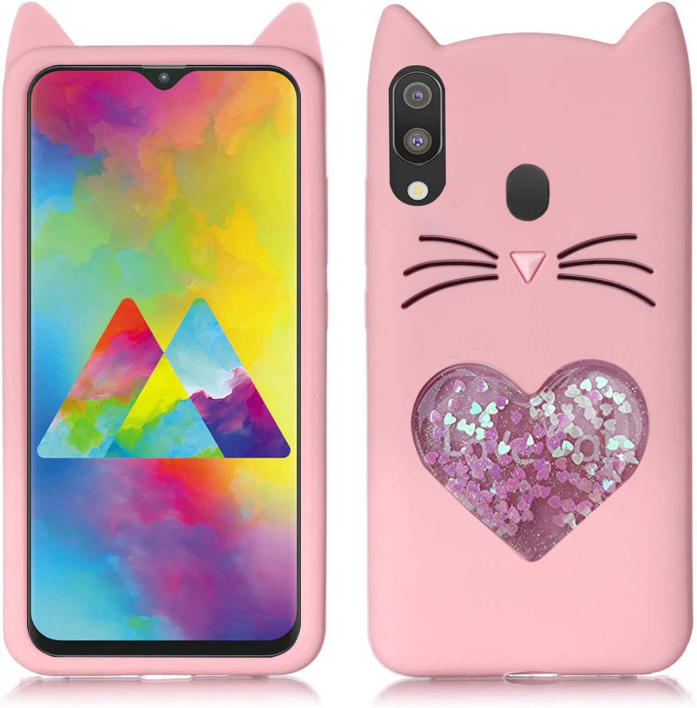 YES2GOOD Kitty Case Cover- Heart Design 3D Printed Cute Smiley Love Cat Hello Kitty Back Case Cover for Galaxy A70 (Pink)