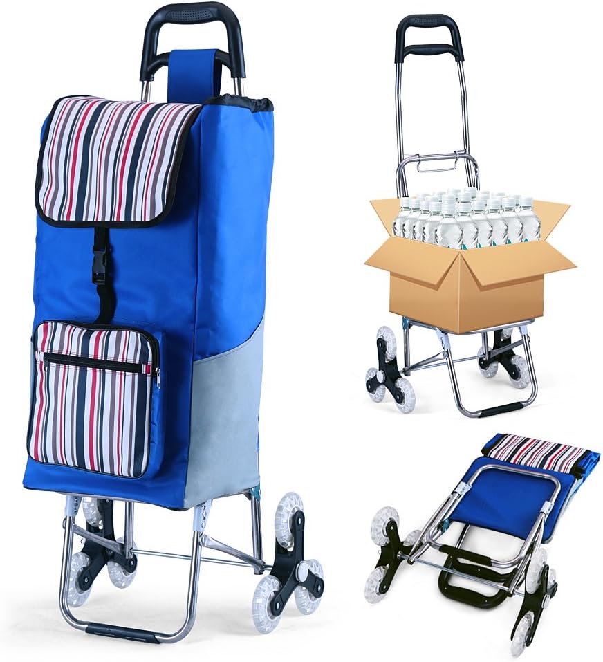 Folding Shopping Cart Grocery Utility Cart Stair Climbing Larger Storage Stainless Steel Frame