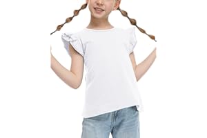Flypigs Girls T Shirts Ruffle Shrit Plain Blank Tank Tops Short Sleeve Cotton Tshirts Basic Blouse 3T-10Years