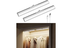EZVALO Motion Sensor Closet Lights, 2 Pack Rechargeable LED Lights with Rotatable Sensor, Glare-Free, 3 Color Temps & Dimmable, Magnetic Cabinet Lighting for Closet, Pantry
