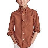 Boys' Long Sleeve Dress Shirts Classic Collared Button-Down Tshirt Solid Cotton Top with Chest Pocket
