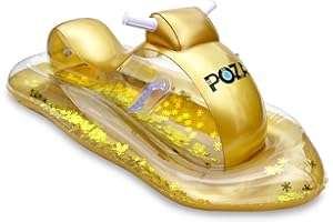 POZA Inflatable Snowmobile Sled- Luxurious Snow Sled with Handles and Filled with Gold Snowflake Confetti, Premium Cold Resistant Heavy Duty PVC Sled for Adults and Kids - 51 Inch