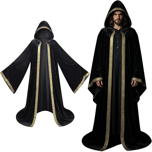 FCCAM Capa De Halloween Para Mujer – Capa Medieval Con Capucha De Ante, Bolsillos Y Volantes, Disponible En 4 Colores (Rojo, Negro, Marrón, Verde)
