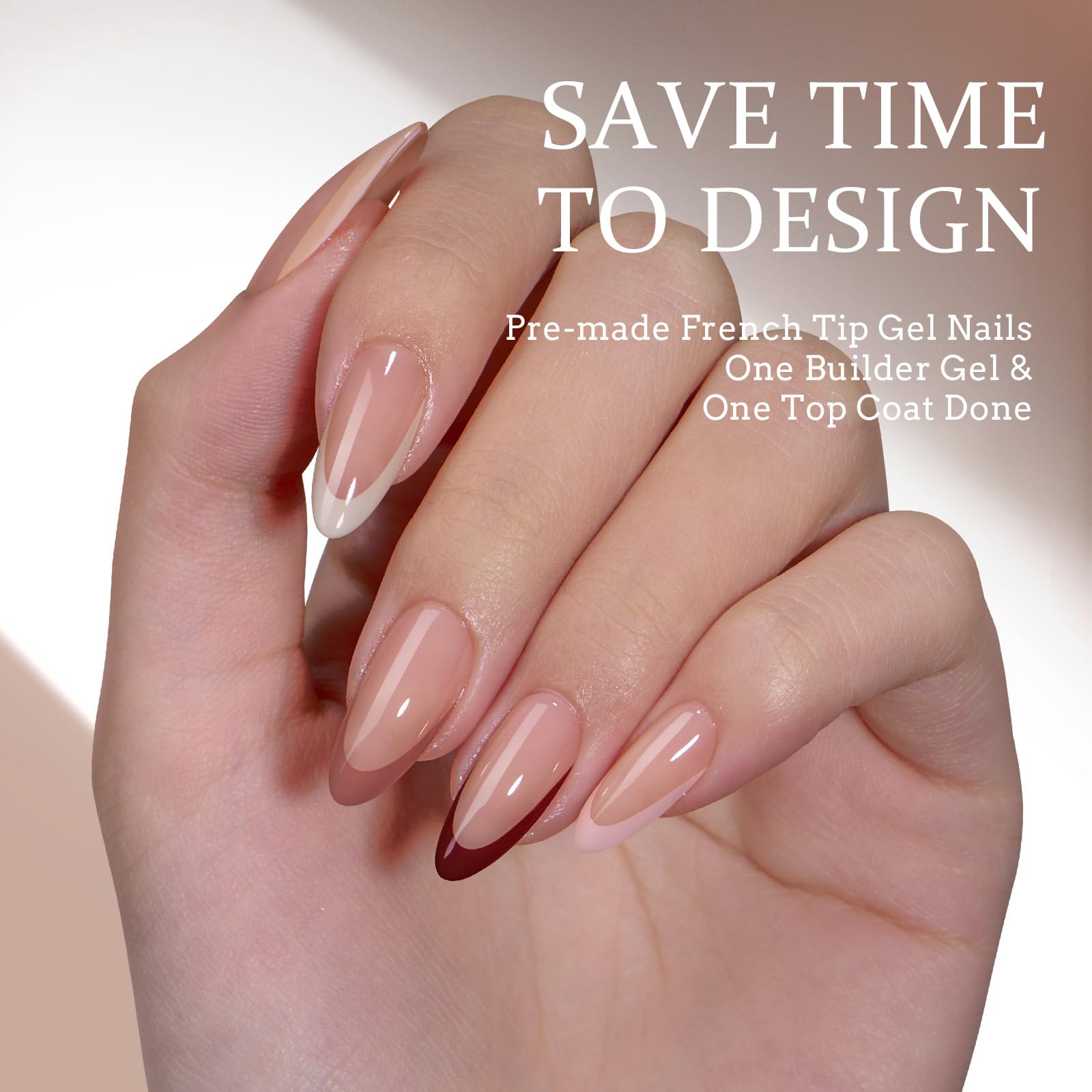 BTArtboxnails XCOATTIPS Press on Nails - French Tip Nails Medium Almond Shaped, Skin Tones Soft Gel Material Acrylic Fake Nails Gift for DIY at Home - Image 2