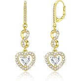 925 Sterling Silver Heart Dangle Earrings for Women Hypoallergenic 14K Gold Plated Heart Twist Earrings, ALEXCRAFT Dangling Drop Earring Trendy Leverback Hearts Shaped Cubic Zirconia Dangly Earings