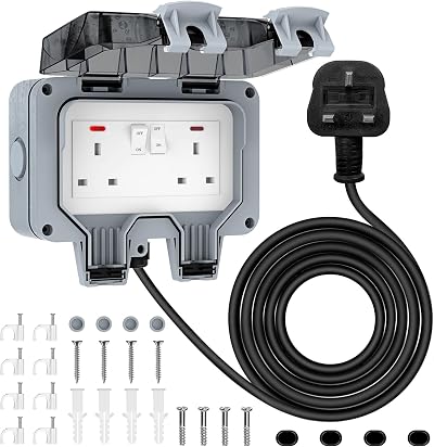 RICOKEY Weatherproof Outdoor Socket 2-Gang 3M Extension Lead IP66