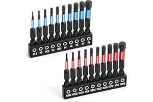 ARUCMIN Hex Head Allen Wrench Drill Bit Set, 20-Piece Hex Bit Set Metric and SAE S2 Steel Allen Key Bit Set with Magnetic Tips 1/4 Hex-shank 2" Impact Bit Set