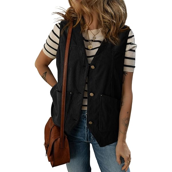 Agoeast Womens Oversized Corduroy Vest Button Down Casual Outwear