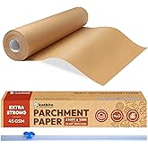 Katbite Unbleached Parchment Paper for Baking, 15 in x 210 ft, 260 Sq.Ft, Heavy Duty Baking Paper with Slide Cutter, Non-stick Brown Parchment Paper Roll for Cooking, Air Fryer, Steaming, Baking Bread
