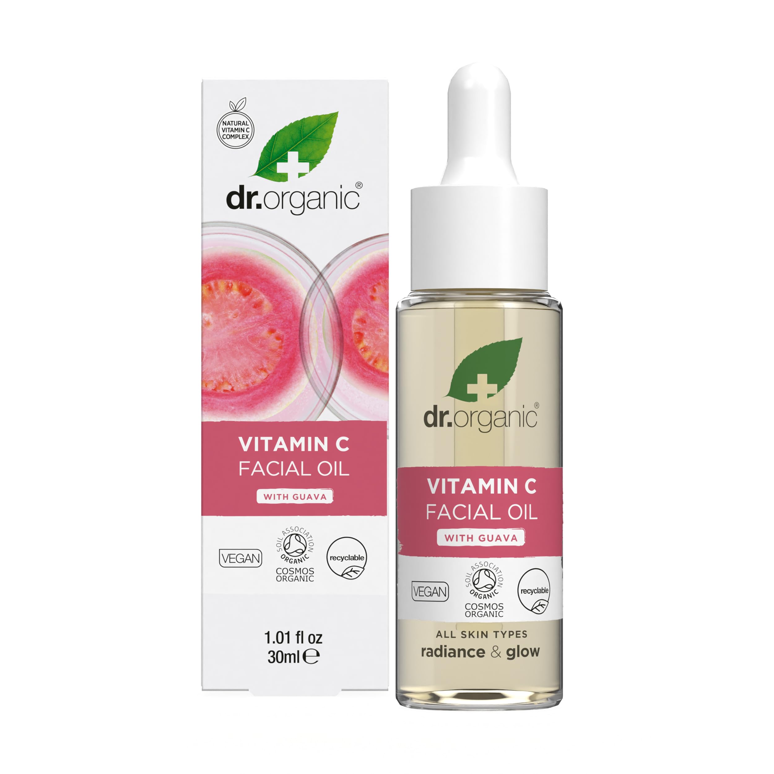 Dr Organic Guava Facial Serum, Vitamin C, Brightening, Mens, Womens, Natural, Vegan, Cruelty-Free, Paraben & SLS-Free, Organic, 30ml, Packaging may vary