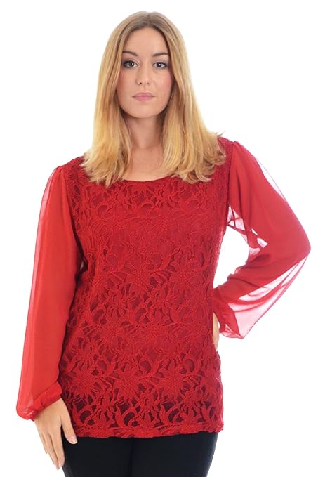 Nouvelle Collection New Ladies Top Plus Size Womens Chiffon Sleeves Floral  Lace Elasticated Cuffs: Amazon.co.uk: Clothing