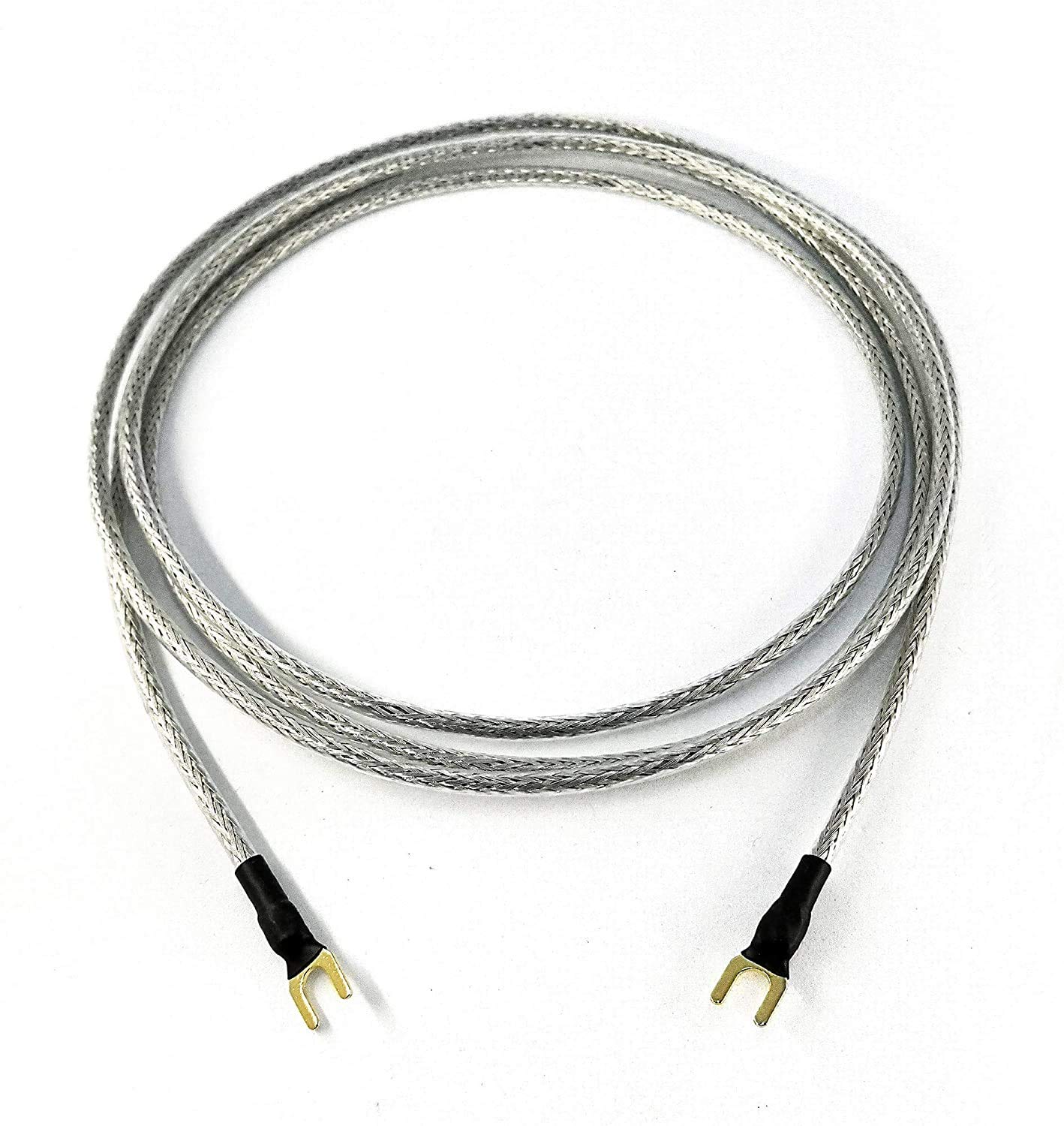 Selected Cable Earthing Cable 2.75 m 1 x 0.50 mm² for Turntable Phono Devices with Ground Connection Including Gold-Plated Fork Shoe Ground Cable Transparent Silver Braided Shield