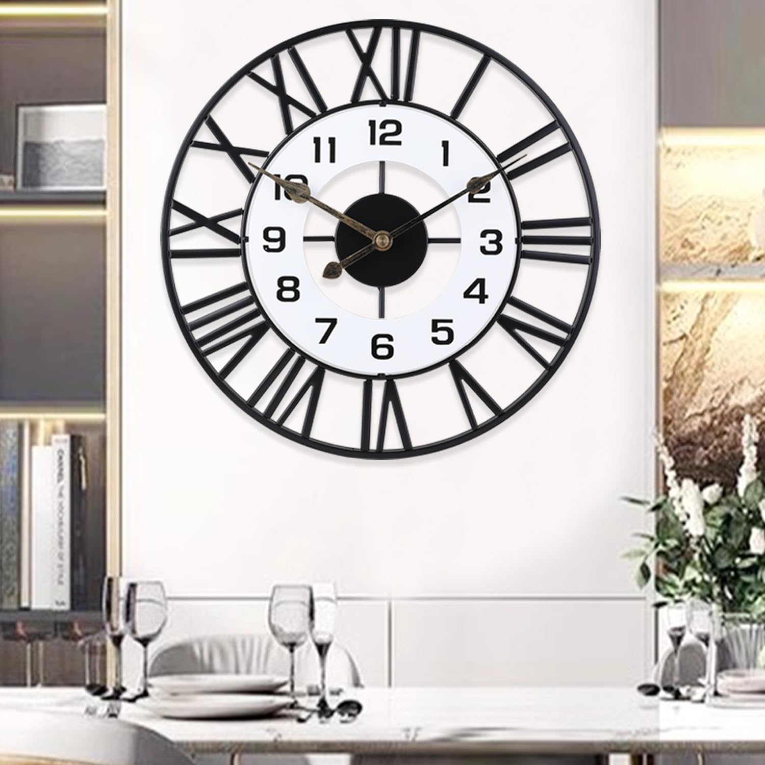 Photo 1 of 24inch Metal Decorative Wall Clock,Silent Non-Ticking Quality Quartz Battery Operated,Large Wall Clocks for Living Room Kitchen Home Bathroom Bedroom Wall Decor