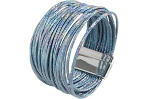 KunBead Leather Sparkly Wrap Bracelets for Women Handmade Braided Boho Multilayer Bracelet Wristband Cuff Bangle Boho Bohemian