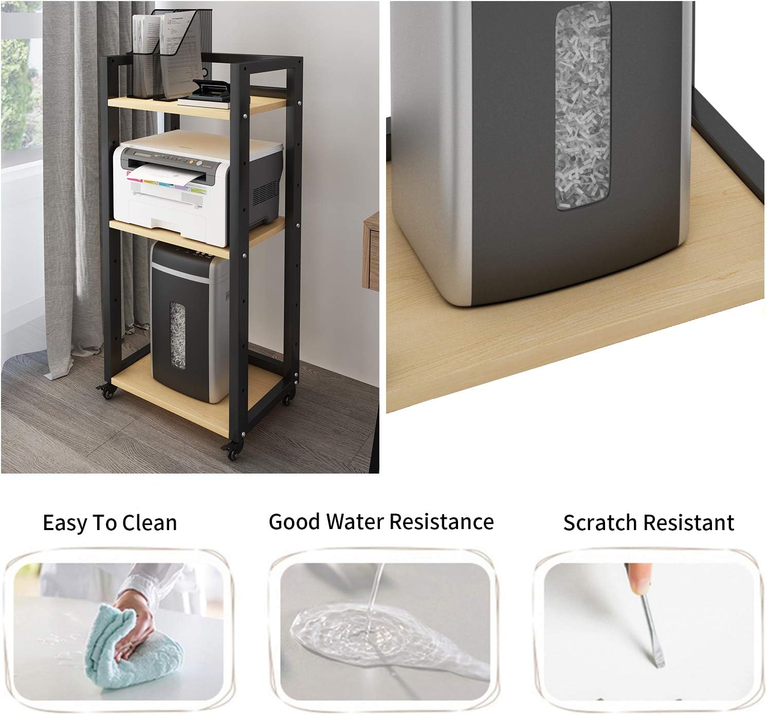 Natwind 3-Tier Floor-Standing Printer Stand with Wheels Host Stand Home Office Storage Shelf Document Organizer Table Large Size Multi-Purpose Shelf for Office(Black) : Office Products