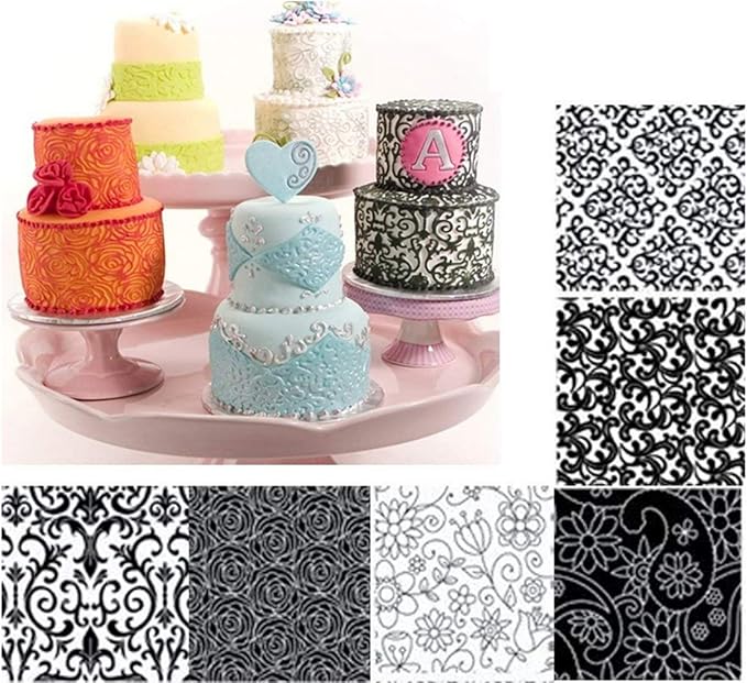 Plastic Floral Fondant Texture Sheet Set DIY Tool for Decorate Cookies
