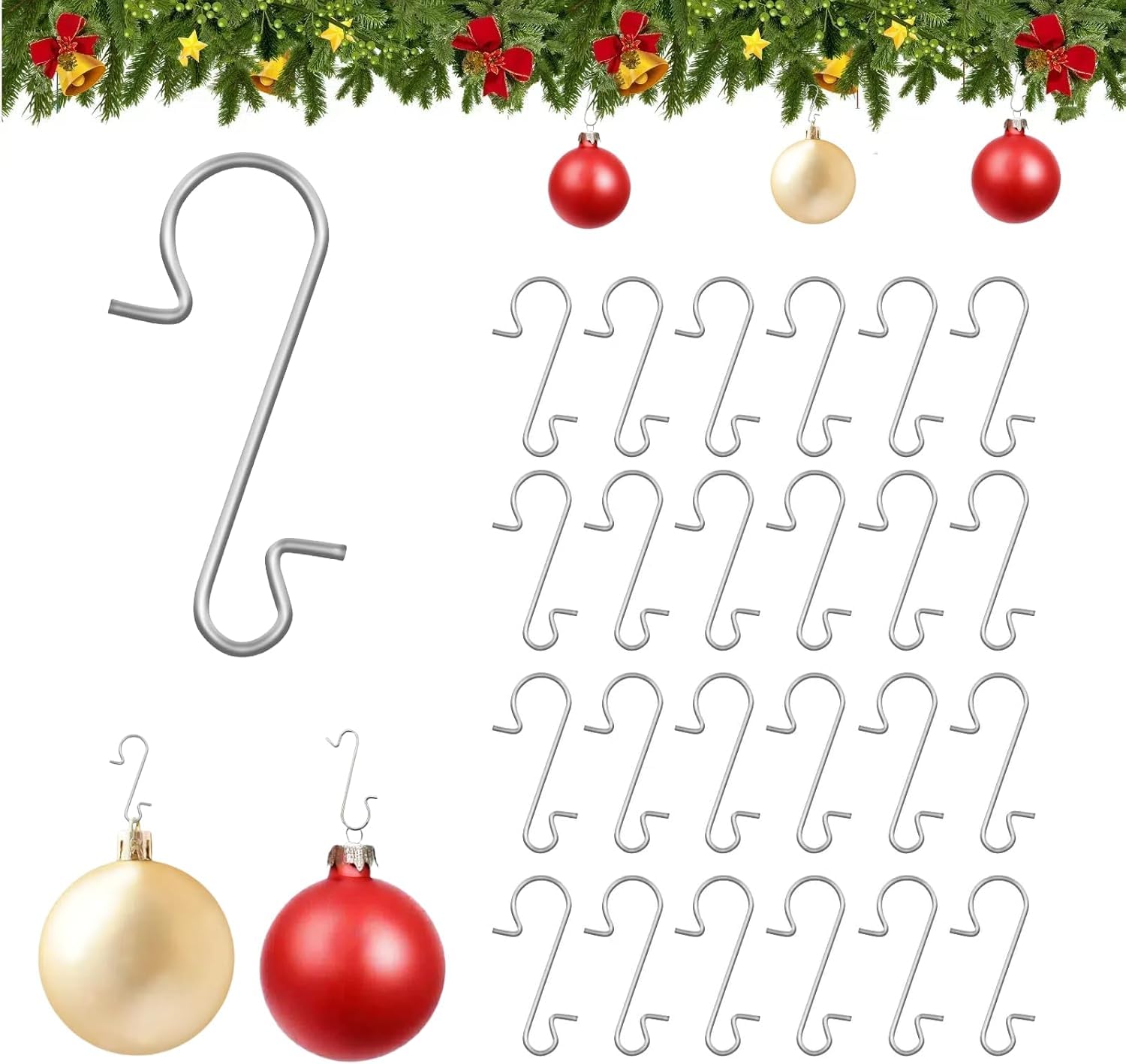 Naler 120pcs Christmas Bauble Hooks Christmas Ornament Hooks, S-Shaped Hooks Stainless Steel Hooks for Xmas Decorations, Stockings, Xmas Party Decor, Silver