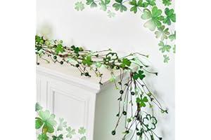 CHERICA St Patricks Day Garland 5ft, Shamrock Garland, St Patrick's Day Garland with Green Light, St. Patrick's Day Decorations Saint Patricks Irish Decor for Table Mantle Indoor Home
